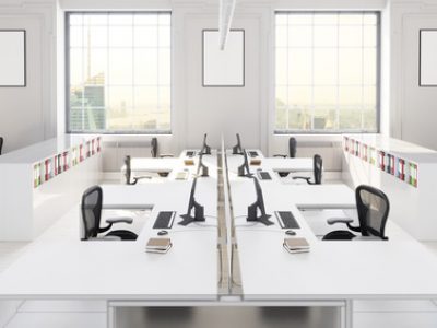 modern office space with city background